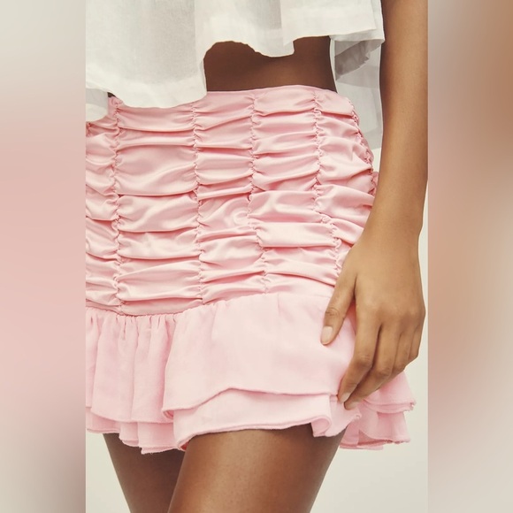 Anthropologie Maeve Satin Chiffon Ruched Mini Skirt ** - Picture 2 of 5